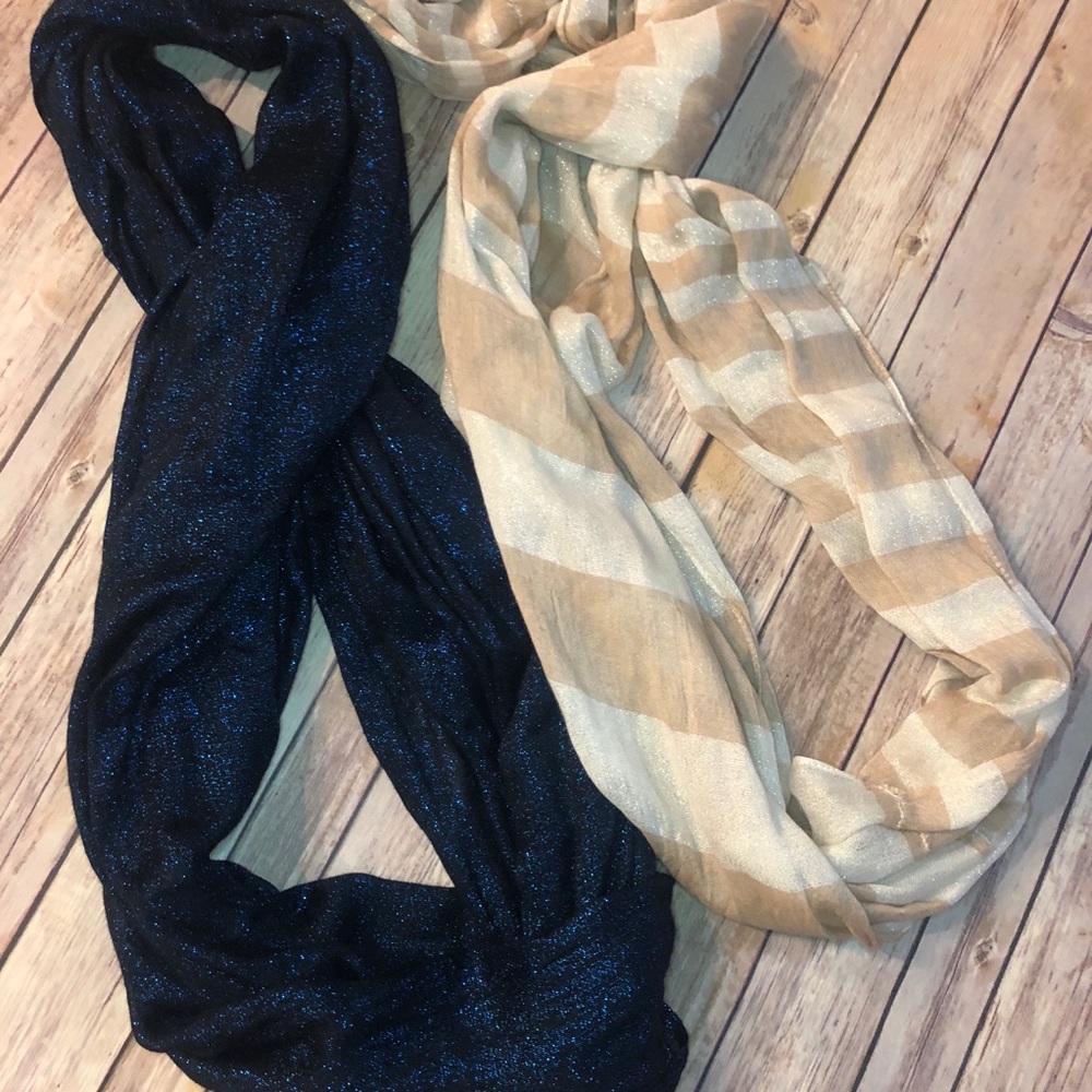 TWO sparkly infinity scarves